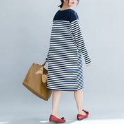 Modern striped Cotton Tunics Boho Fashion Ideas pockets cotton Dress