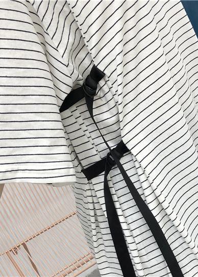 Modern striped cotton tunic pattern tie waist Robe summer Dress - bagstylebliss