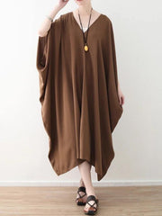 Modern v neck asymmetric clothes Women Runway chocolate loose Dress summer - bagstylebliss