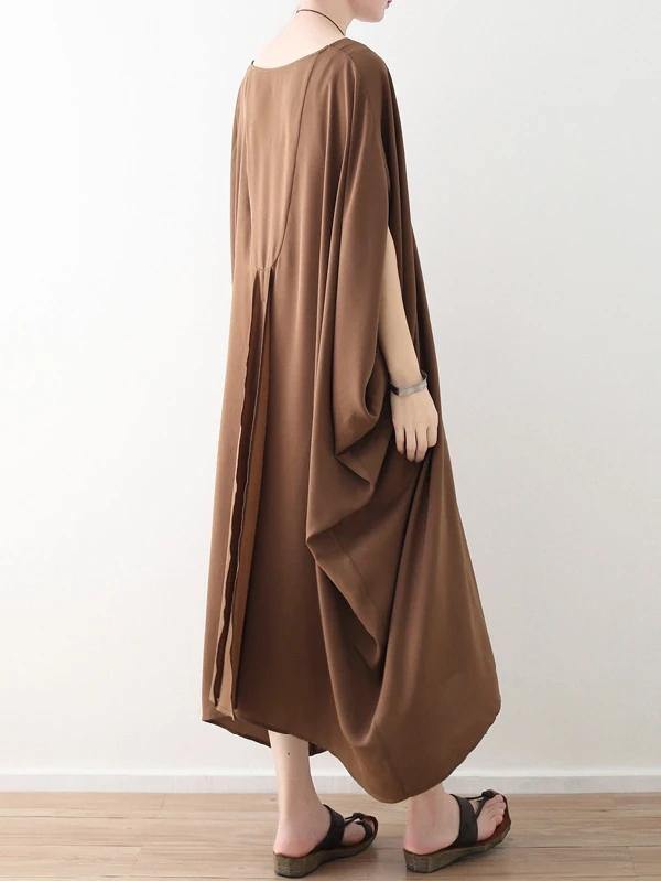 Modern v neck asymmetric clothes Women Runway chocolate loose Dress summer - bagstylebliss