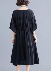 Modern v neck drawstring Cotton dresses Wardrobes black Dress summer - bagstylebliss