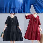 Modern v neck drawstring Cotton dresses Wardrobes black Dress summer - bagstylebliss