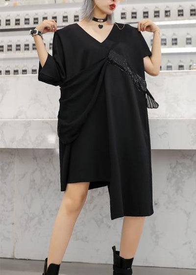 Modern v neck patchwork Cotton dress Catwalk black Dresses summer - bagstylebliss