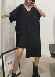 Modern v neck patchwork Cotton dress Catwalk black Dresses summer - bagstylebliss