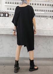 Modern v neck patchwork Cotton dress Catwalk black Dresses summer - bagstylebliss