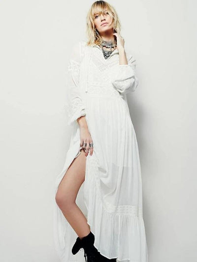Modern v neck patchwork cotton spring Tunics Runway white Dress - bagstylebliss