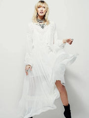 Modern v neck patchwork cotton spring Tunics Runway white Dress - bagstylebliss