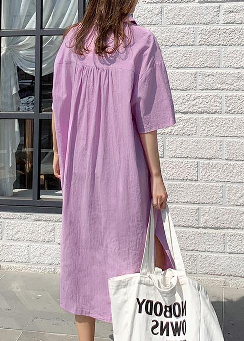 Modern v neck side open linen cotton clothes For Women Shirts purple Dress - bagstylebliss