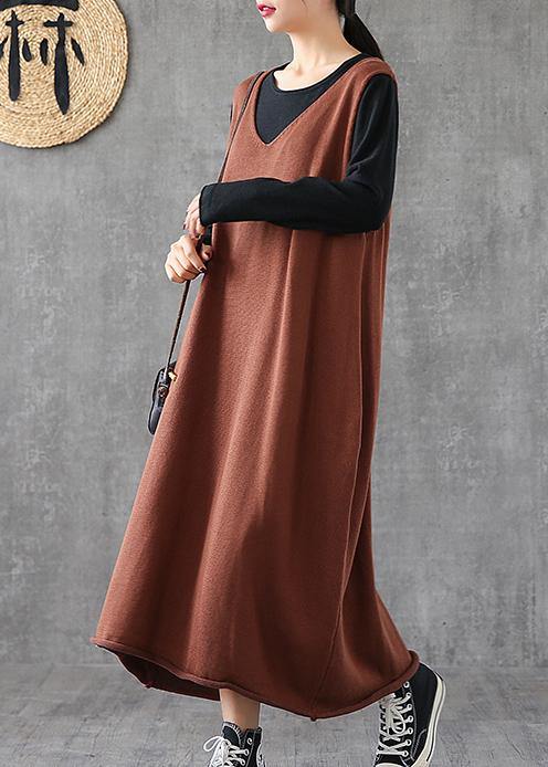 Modern v neck sleeveless quilting clothes Photography chocolate Maxi Dresses - bagstylebliss