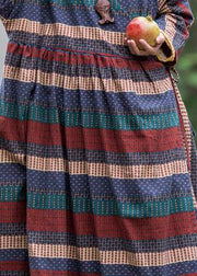 Modern v neck tie waist linen cotton dresses Shirts multicolor striped Dress spring - bagstylebliss