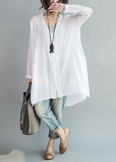 Modern white cotton clothes For Women v neck Art summer shirts - bagstylebliss