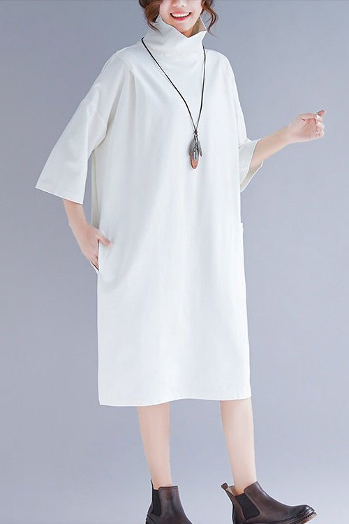 Modern white knit Tunics plus size high neck Half sleeve baggy spring Dress