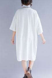 Modern white knit Tunics plus size high neck Half sleeve baggy spring Dress