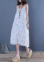 Modern white print cotton clothes For Women Spaghetti Strap Maxi  Dress - bagstylebliss