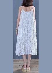 Modern white print cotton clothes For Women Spaghetti Strap Maxi  Dress - bagstylebliss