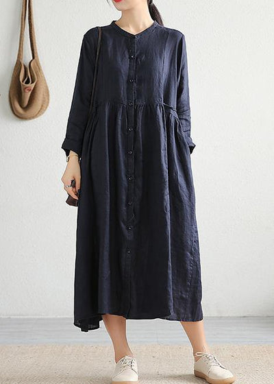 Modern Cinched pockets linen outfit Outfits navy Dress spring - bagstylebliss