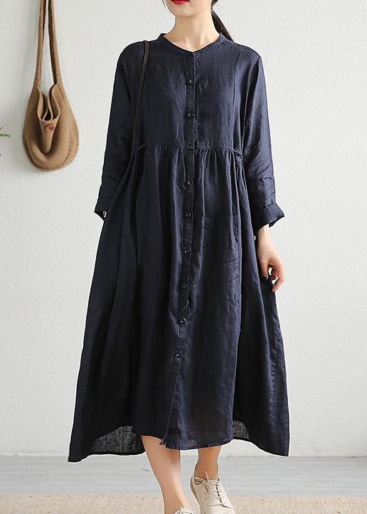 Modern Cinched pockets linen outfit Outfits navy Dress spring - bagstylebliss