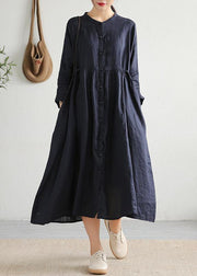 Modern Cinched pockets linen outfit Outfits navy Dress spring - bagstylebliss