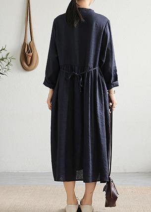 Modern Cinched pockets linen outfit Outfits navy Dress spring - bagstylebliss