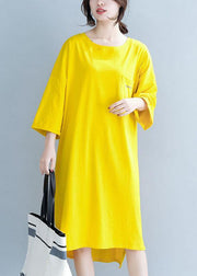 Modern yellow Cotton clothes For Women o neck half sleeve tunic Dress - bagstylebliss