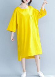 Modern yellow Cotton clothes For Women o neck half sleeve tunic Dress - bagstylebliss