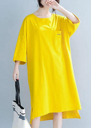 Modern yellow Cotton clothes For Women o neck half sleeve tunic Dress - bagstylebliss