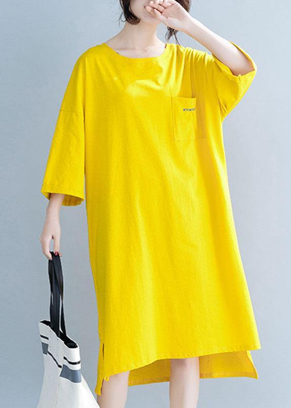 Modern yellow Cotton clothes For Women o neck half sleeve tunic Dress - bagstylebliss