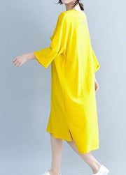 Modern yellow Cotton clothes For Women o neck half sleeve tunic Dress - bagstylebliss