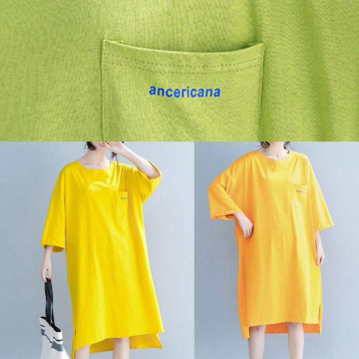 Modern yellow Cotton clothes For Women o neck half sleeve tunic Dress - bagstylebliss