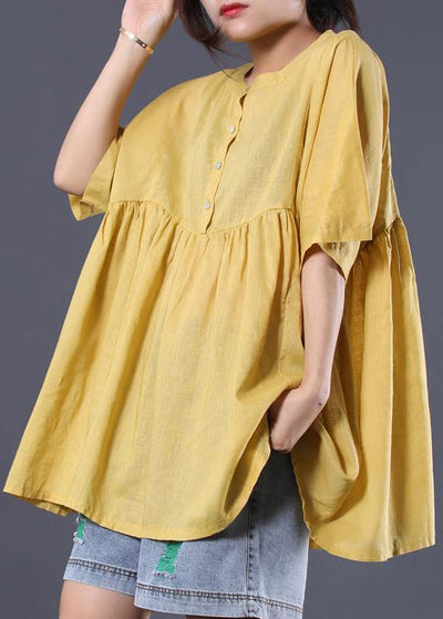 Modern yellow cotton clothes For Women Photography Cinched summer blouses - bagstylebliss