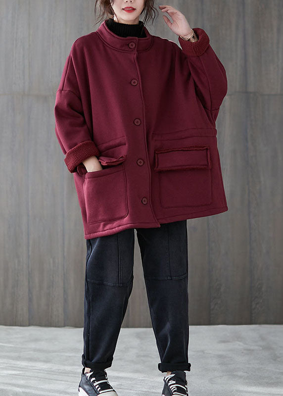 Mulberry Loose Pockets Button Fall Sweatshirt Coat