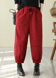 Mulberry Patchwork Warm Fleece Corduroy Crop Pants Oversized Winter