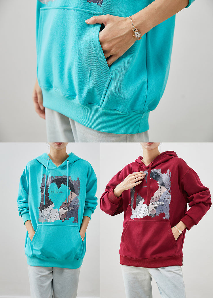 Mulberry Print Cotton Sweatshirt Hooded Pockets Fall