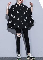 Mu black dotted chiffon clothes For Women 18th Century Catwalk lapel Art Summer Dress - bagstylebliss