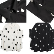 Mu black dotted chiffon clothes For Women 18th Century Catwalk lapel Art Summer Dress - bagstylebliss