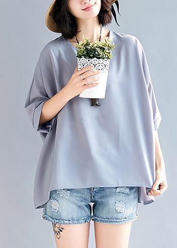 Mu o neck Batwing Sleeve chiffon For Women Outfits gray tops Summer - bagstylebliss