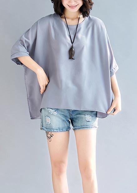 Mu o neck Batwing Sleeve chiffon For Women Outfits gray tops Summer - bagstylebliss