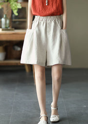 Natural Apricot High Waist Pockets Linen Wide Leg Shorts Summer