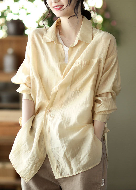 Natural Apricot Peter Pan Collar Button Cotton Shirt Spring