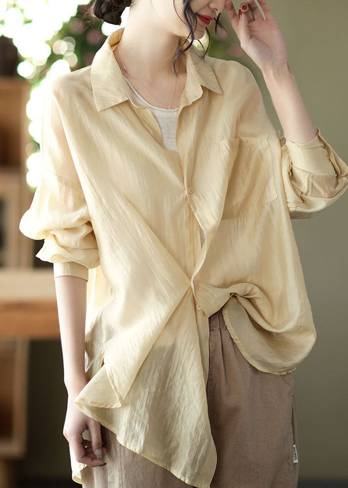 Natural Apricot Peter Pan Collar Button Cotton Shirt Spring