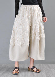 Natural Beige Patchwork asymmetrical design Cotton Linen Wide Leg Summer Pants - bagstylebliss