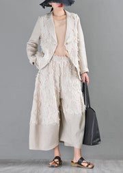 Natural Beige Patchwork asymmetrical design Cotton Linen Wide Leg Summer Pants - bagstylebliss