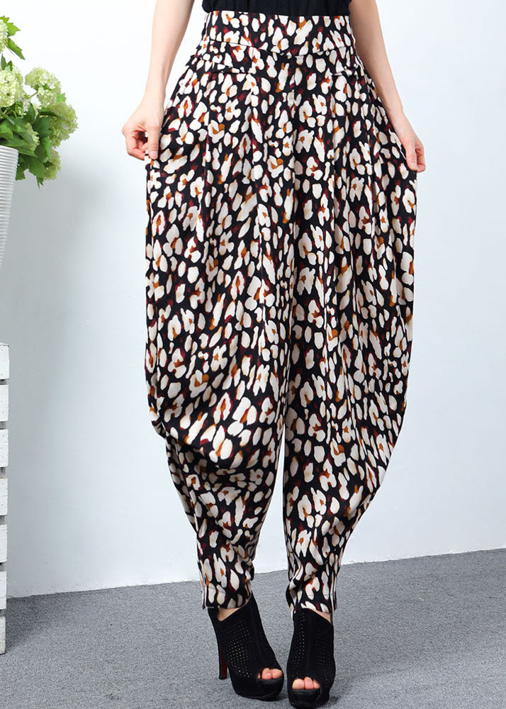 Natural Black Apricot Leopard Pockets lantern Pants Spring