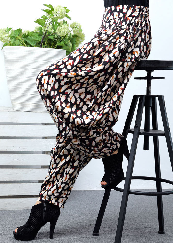 Natural Black Apricot Leopard Pockets lantern Pants Spring