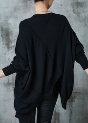 Natural Black Asymmetrical Patchwork Knit Sweaters Spring