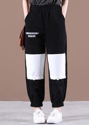 Natural Black Elastic Waist Patchwork Pants Summer Cotton - bagstylebliss