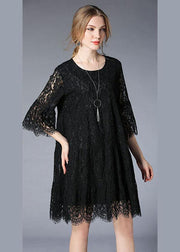 Natural Black Flare Sleeve Hollow Out Spring Holiday Dress - bagstylebliss