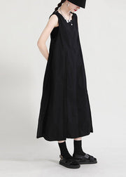 Natural Black O-Neck A Line Sleeveless Summer Long Dresses - bagstylebliss