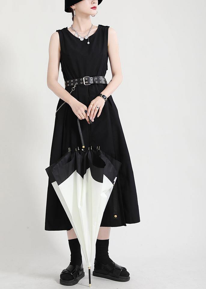 Natural Black O-Neck A Line Sleeveless Summer Long Dresses - bagstylebliss