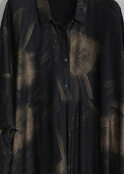 Natural Black Print Dresses Lapel Asymmetric Plus Size Spring Dresses - bagstylebliss